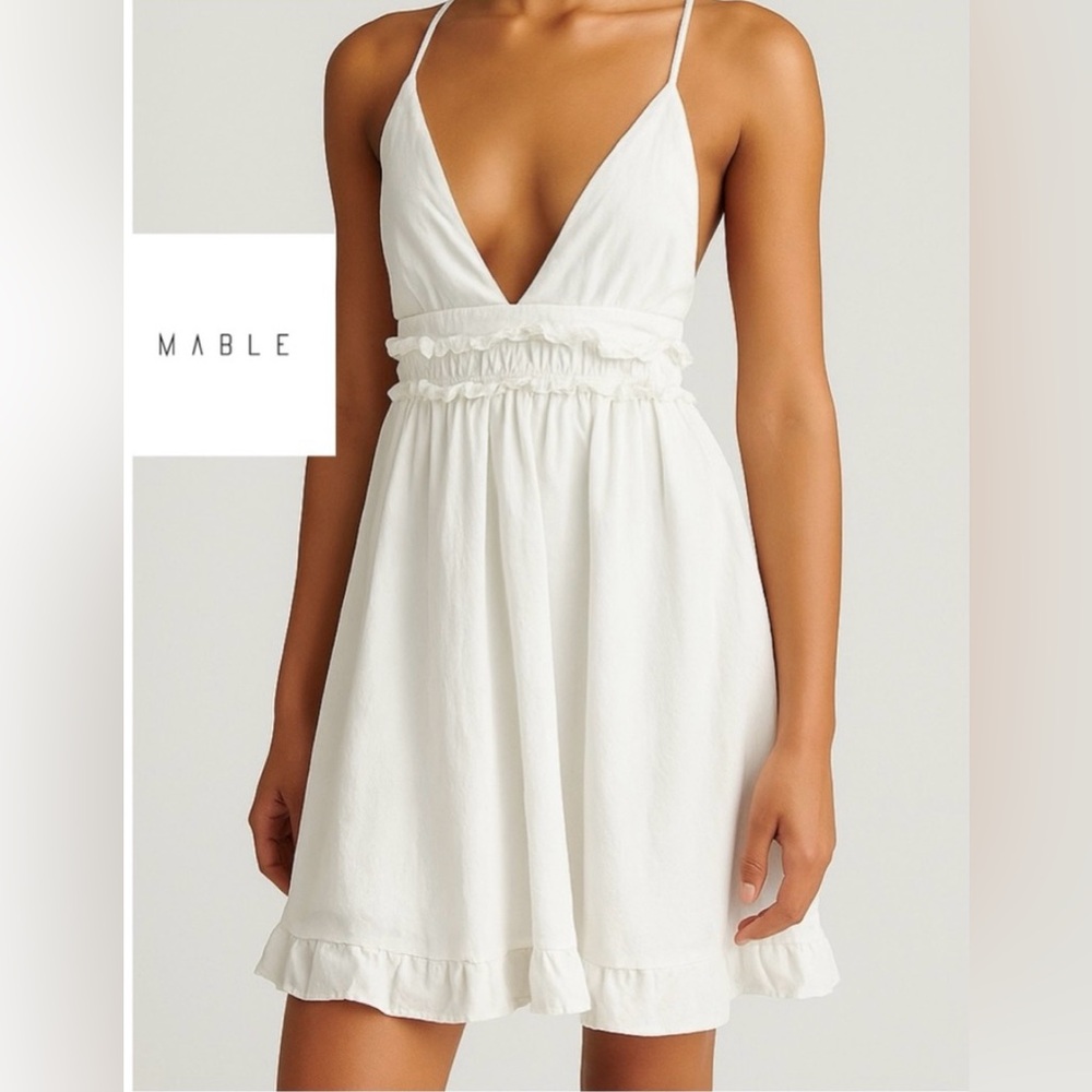 ANTHROPOLOGIE MABLE Women Medium White‎ Ruffle Mini Dress Boho